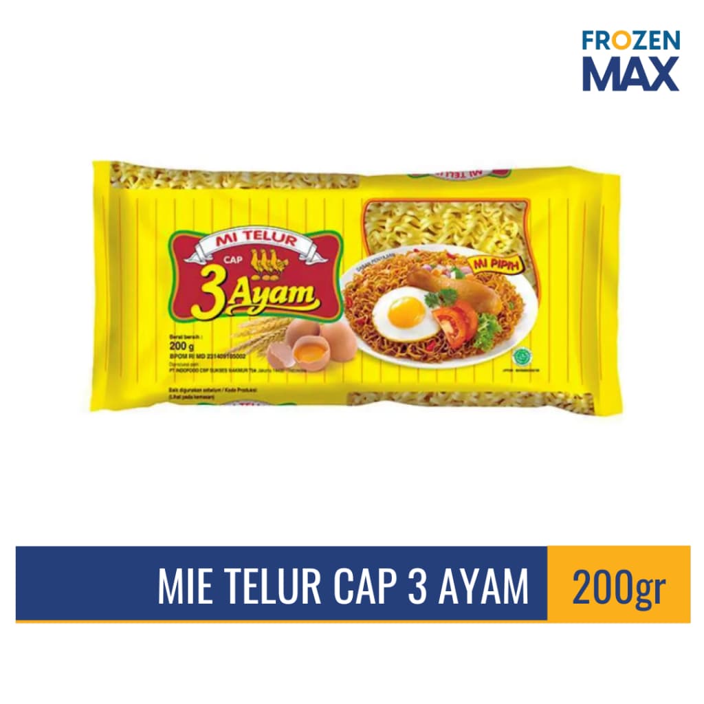 Mie Telur Cap 3 Ayam 200gr | Mi Telur | Mie Instan Cap 3 Ayam | Mie Pipih