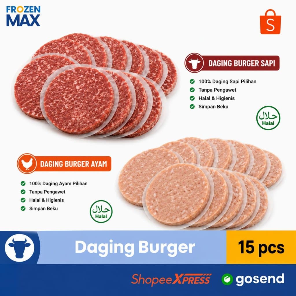 Daging Burger Beku 15 pcs | Daging Sapi & Daging Ayam