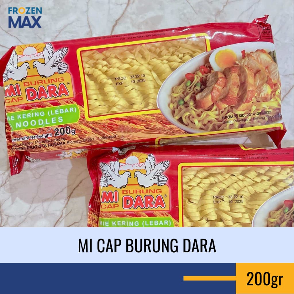 Mi Cap Burung Dara Noodle Kering Lebar 200gr, Kemasan Merah, Halal - Mie Telur